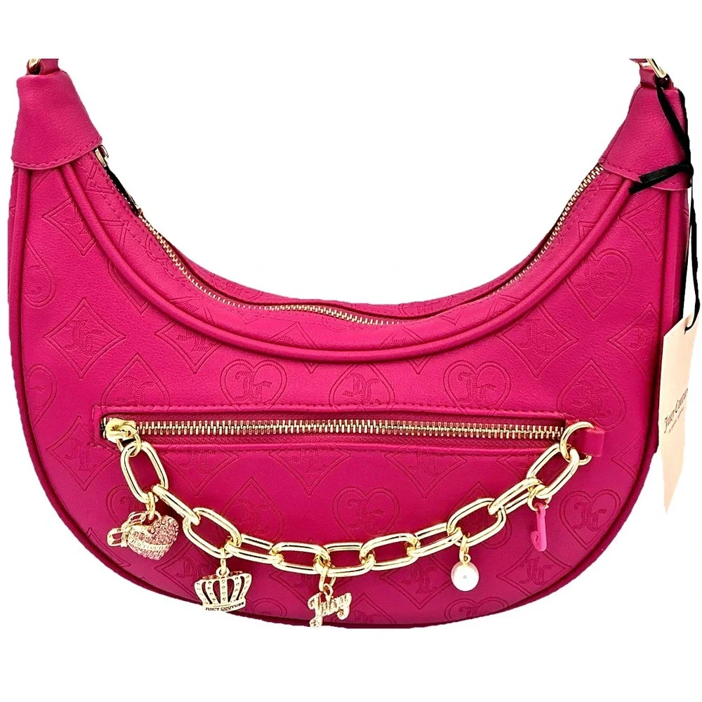 Juicy Couture Top Notch Hobo Shoulder Bag Raspberry Tart Gold Hardware Charms